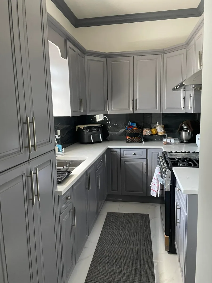 Grey painted kitchen cabinets by Johhan Painting