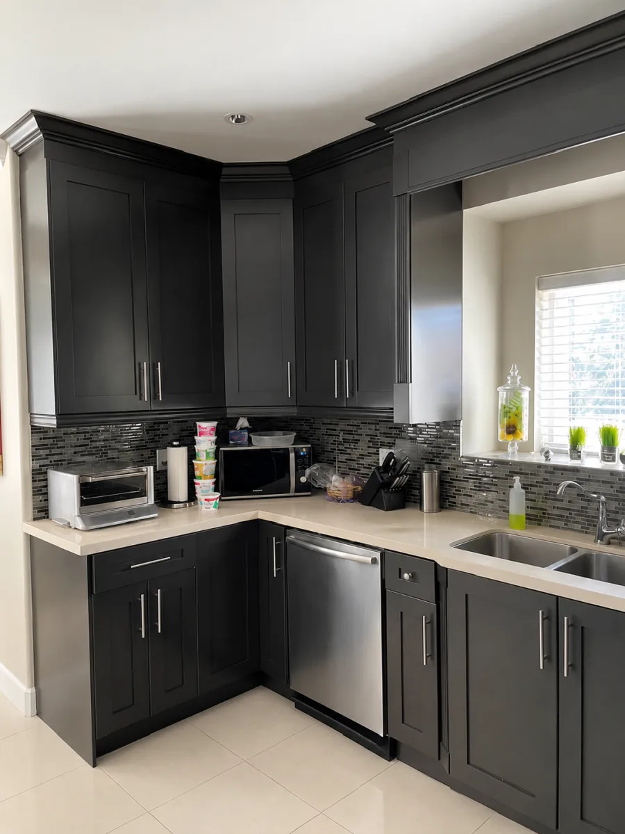 Black painted kitchen cabinets by Johhan Painting